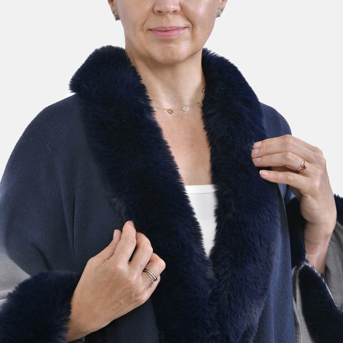 Tamsy Blue Ombre Cape with Faux Fur Trim - One Size Fits Most image number 4