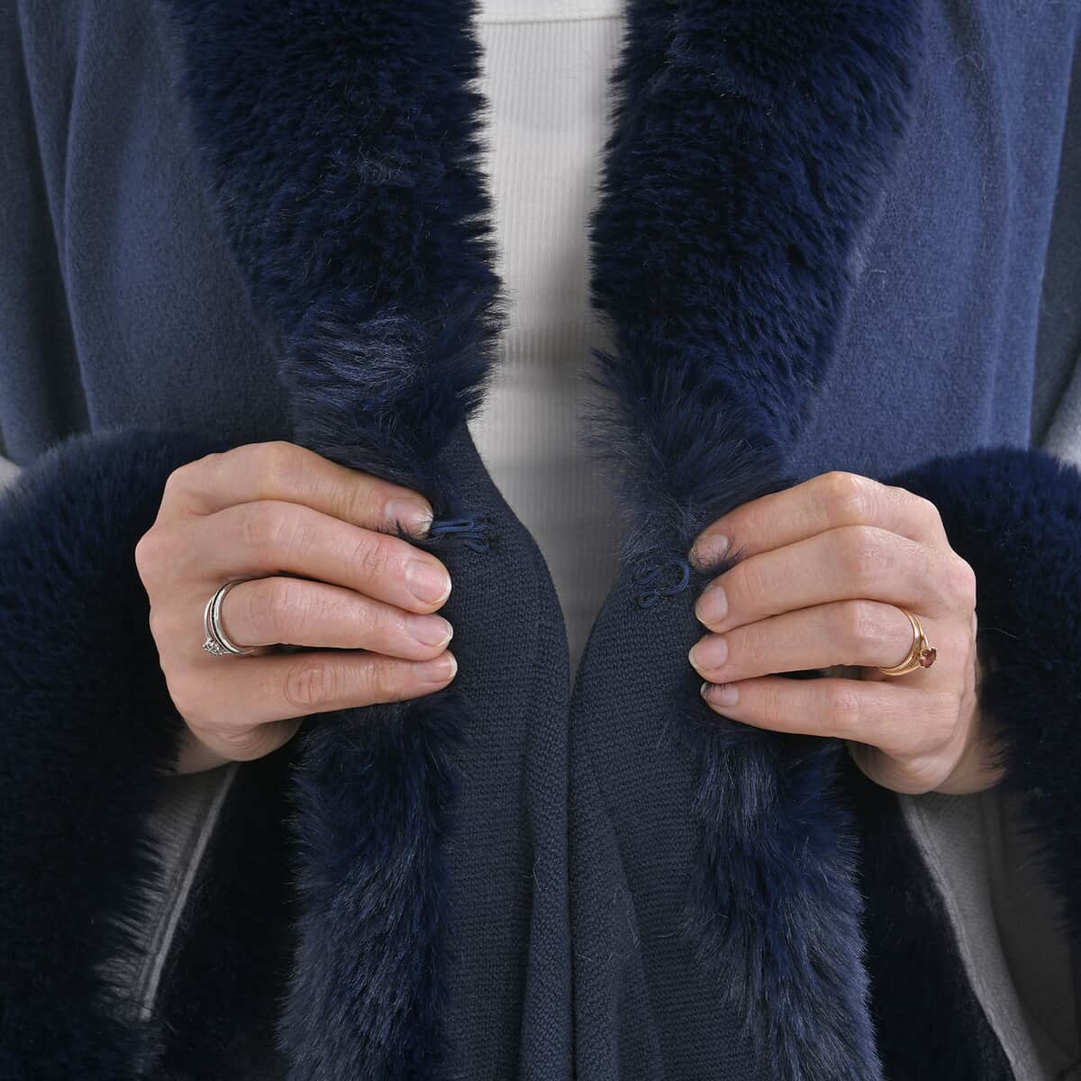 Tamsy Blue Ombre Cape with Faux Fur Trim - One Size Fits Most image number 6