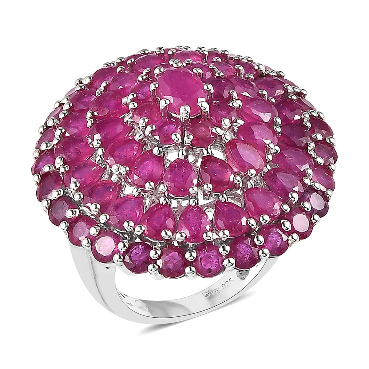 Niassa Ruby (FF) Floral Ring in Platinum Over Sterling Silver (Size 6.0) 14.00 ctw image number 0