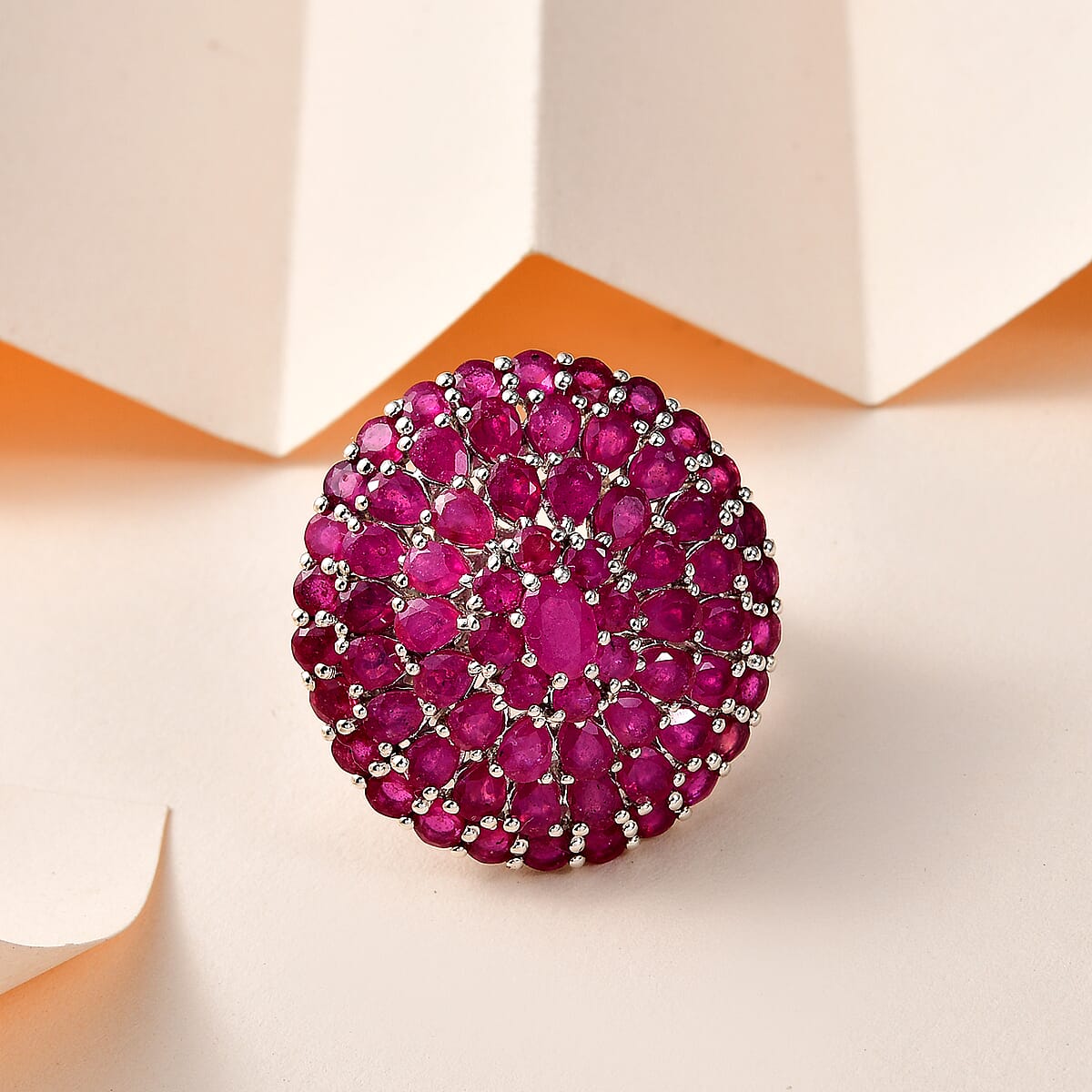 Niassa Ruby (FF) Floral Ring in Platinum Over Sterling Silver (Size 6.0) 14.00 ctw image number 1