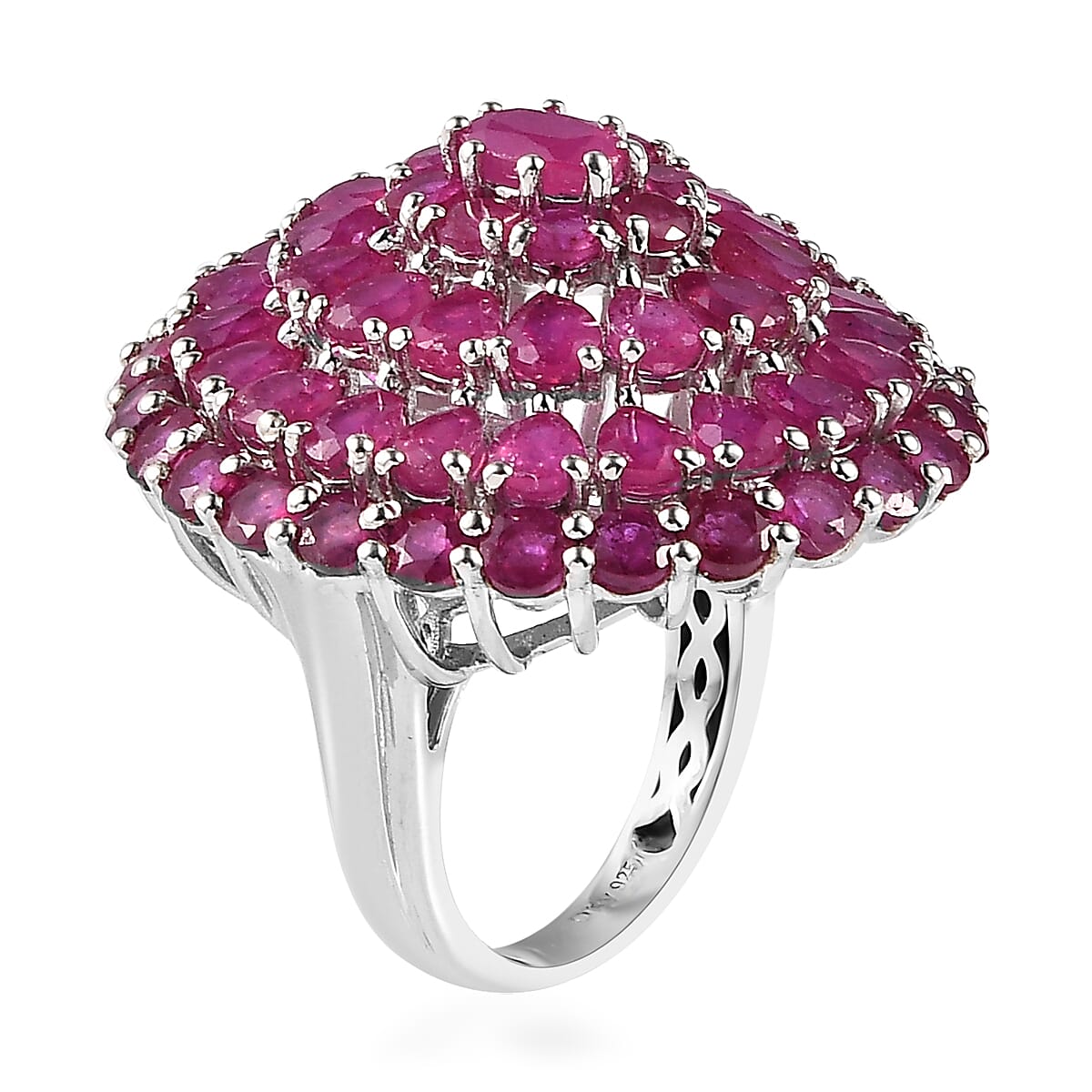 Niassa Ruby (FF) Floral Ring in Platinum Over Sterling Silver (Size 6.0) 14.00 ctw image number 3
