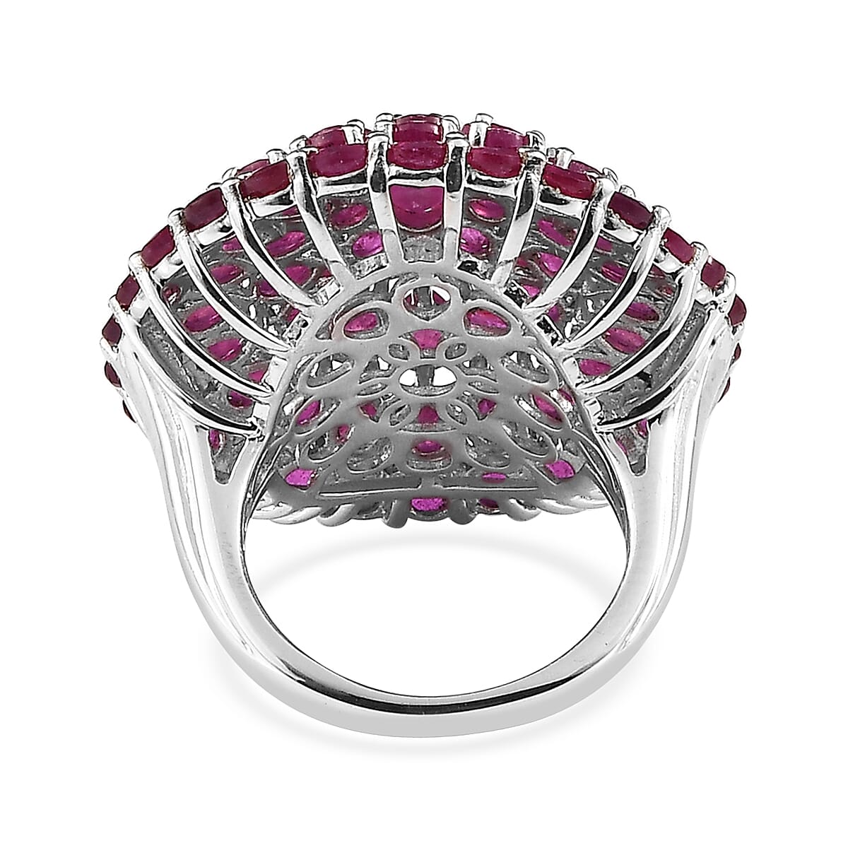 Niassa Ruby (FF) Floral Ring in Platinum Over Sterling Silver (Size 6.0) 14.00 ctw image number 4