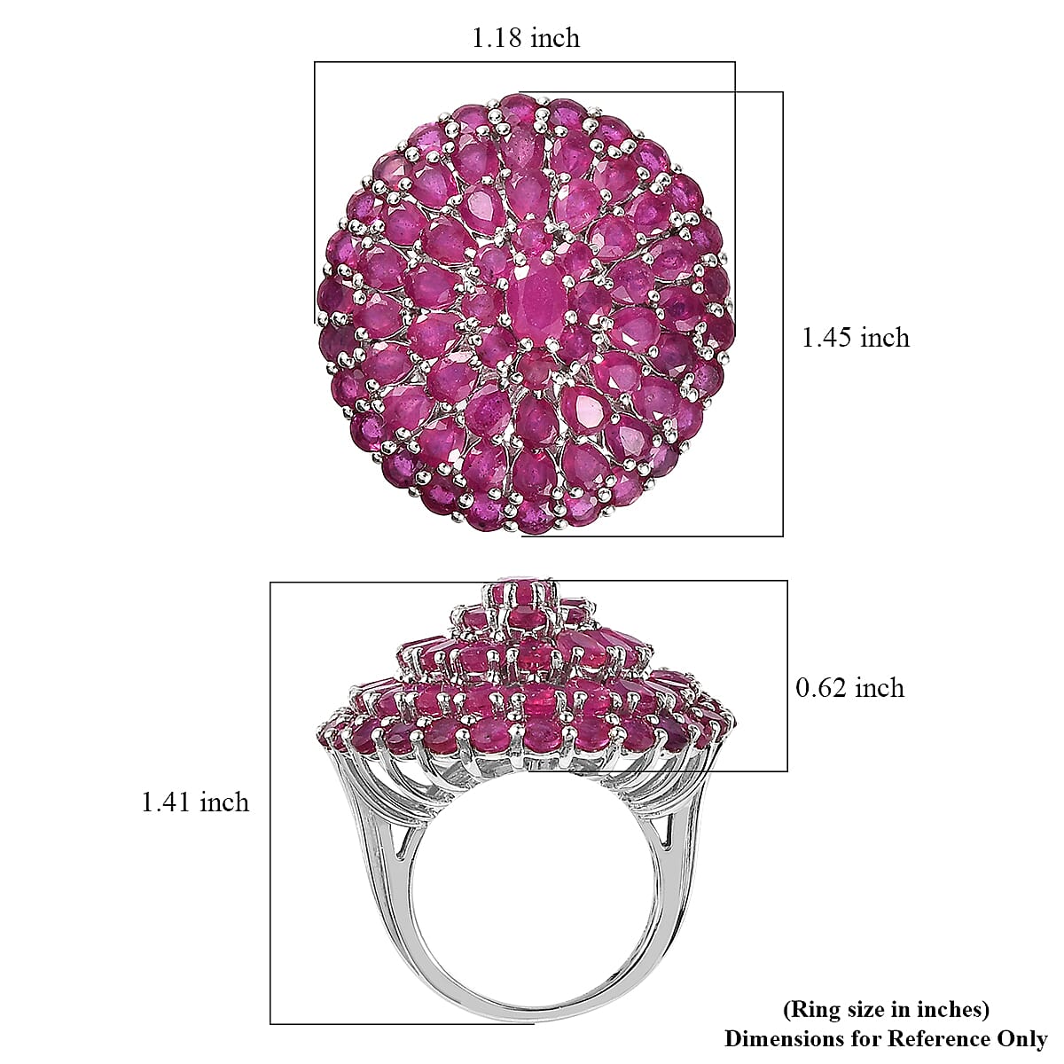 Niassa Ruby (FF) Floral Ring in Platinum Over Sterling Silver (Size 6.0) 14.00 ctw image number 5