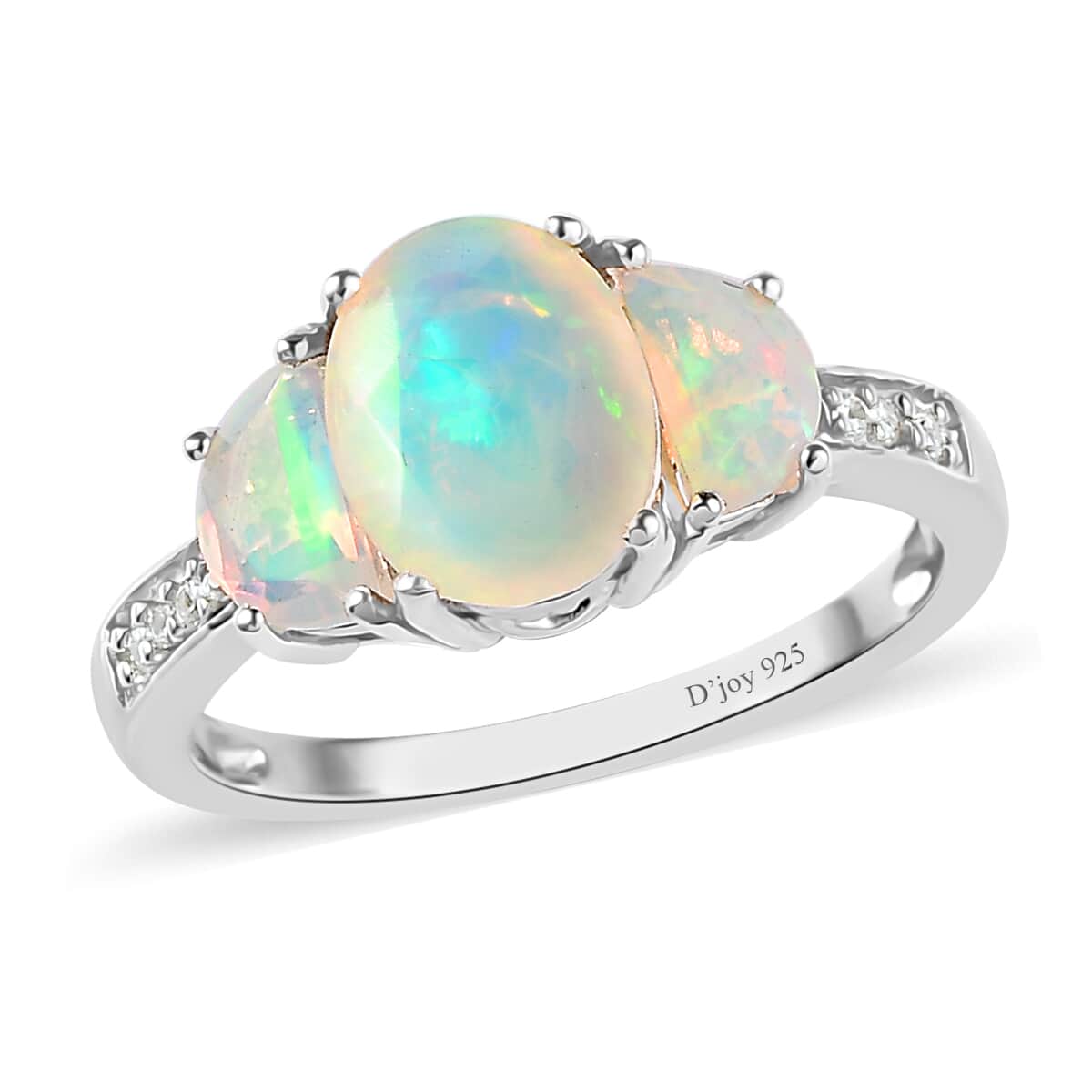 Premium Ethiopian Welo Opal and White Zircon Ring in Platinum Over Sterling Silver (Size 10.0) 1.85 ctw image number 0