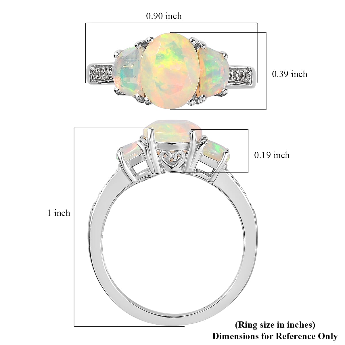 Premium Ethiopian Welo Opal and White Zircon Ring in Platinum Over Sterling Silver (Size 6.0) 1.85 ctw image number 5