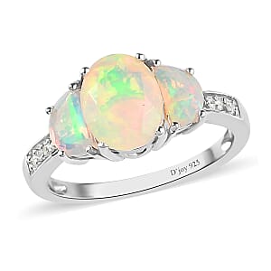 Premium Ethiopian Welo Opal and White Zircon Ring in Platinum Over Sterling Silver (Size 7.0) 1.85 ctw