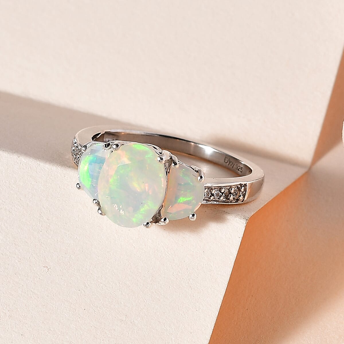 Premium Ethiopian Welo Opal and White Zircon Ring in Platinum Over Sterling Silver (Size 7.0) 1.85 ctw image number 1