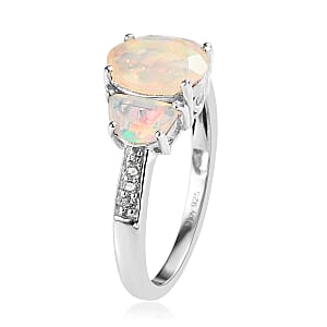 Premium Ethiopian Welo Opal and White Zircon Ring in Platinum Over Sterling Silver (Size 7.0) 1.85 ctw