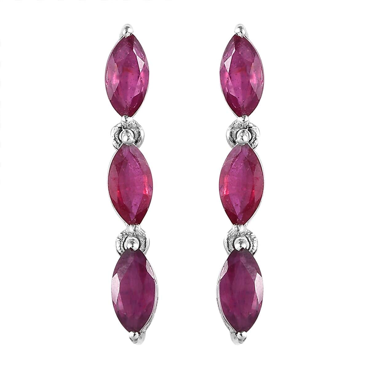 Niassa Ruby (FF) Dangling Earrings in Platinum Over Sterling Silver 2.10 ctw image number 0