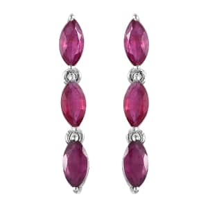 Niassa Ruby (FF) Dangling Earrings in Platinum Over Sterling Silver 2.10 ctw
