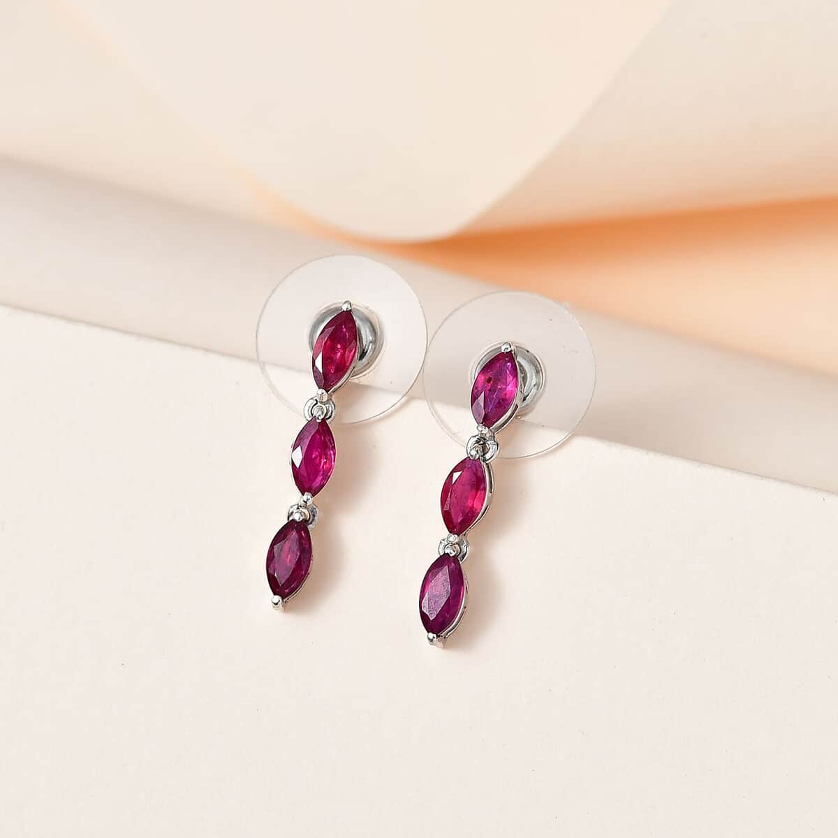 Niassa Ruby (FF) Dangling Earrings in Platinum Over Sterling Silver 2.10 ctw image number 1