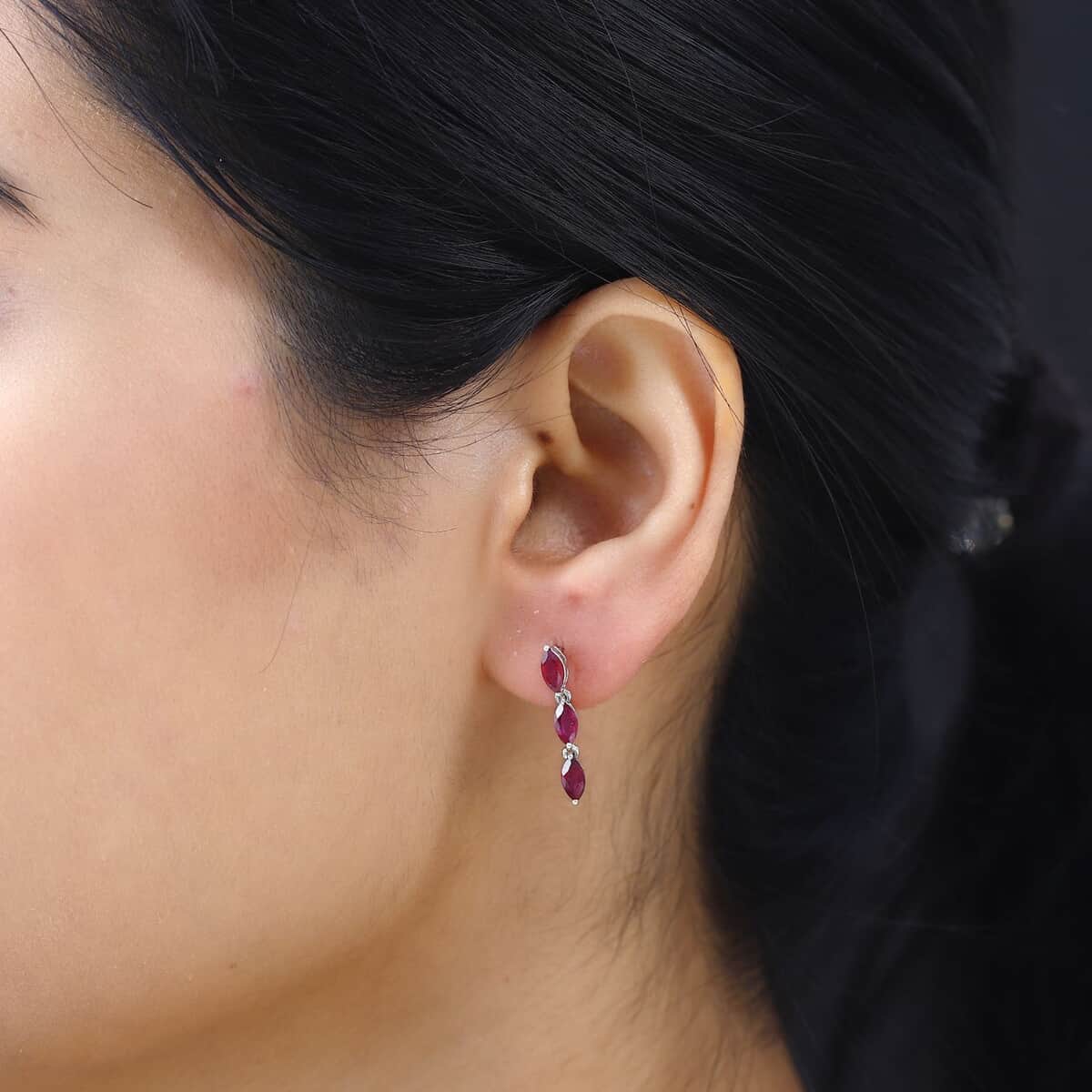 Niassa Ruby (FF) Dangling Earrings in Platinum Over Sterling Silver 2.10 ctw image number 2