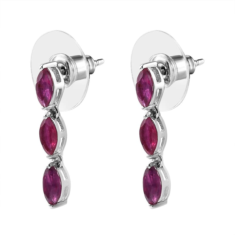 Niassa Ruby (FF) Dangling Earrings in Platinum Over Sterling Silver 2.10 ctw