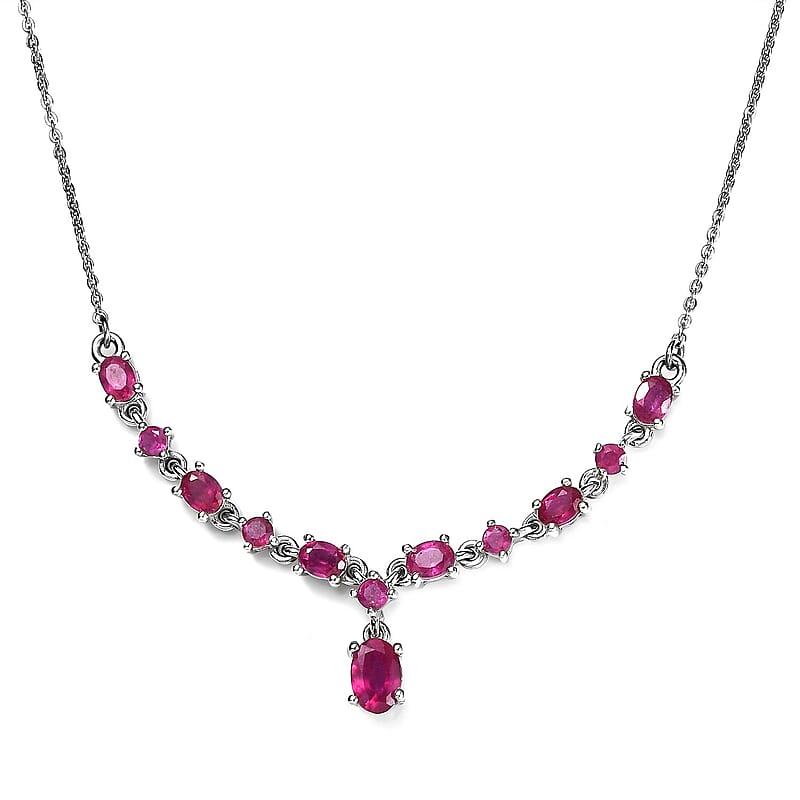 Fissure Filled Ruby (FF) Necklace 18 Inches in Platinum Over Sterling Silver 2.50 ctw