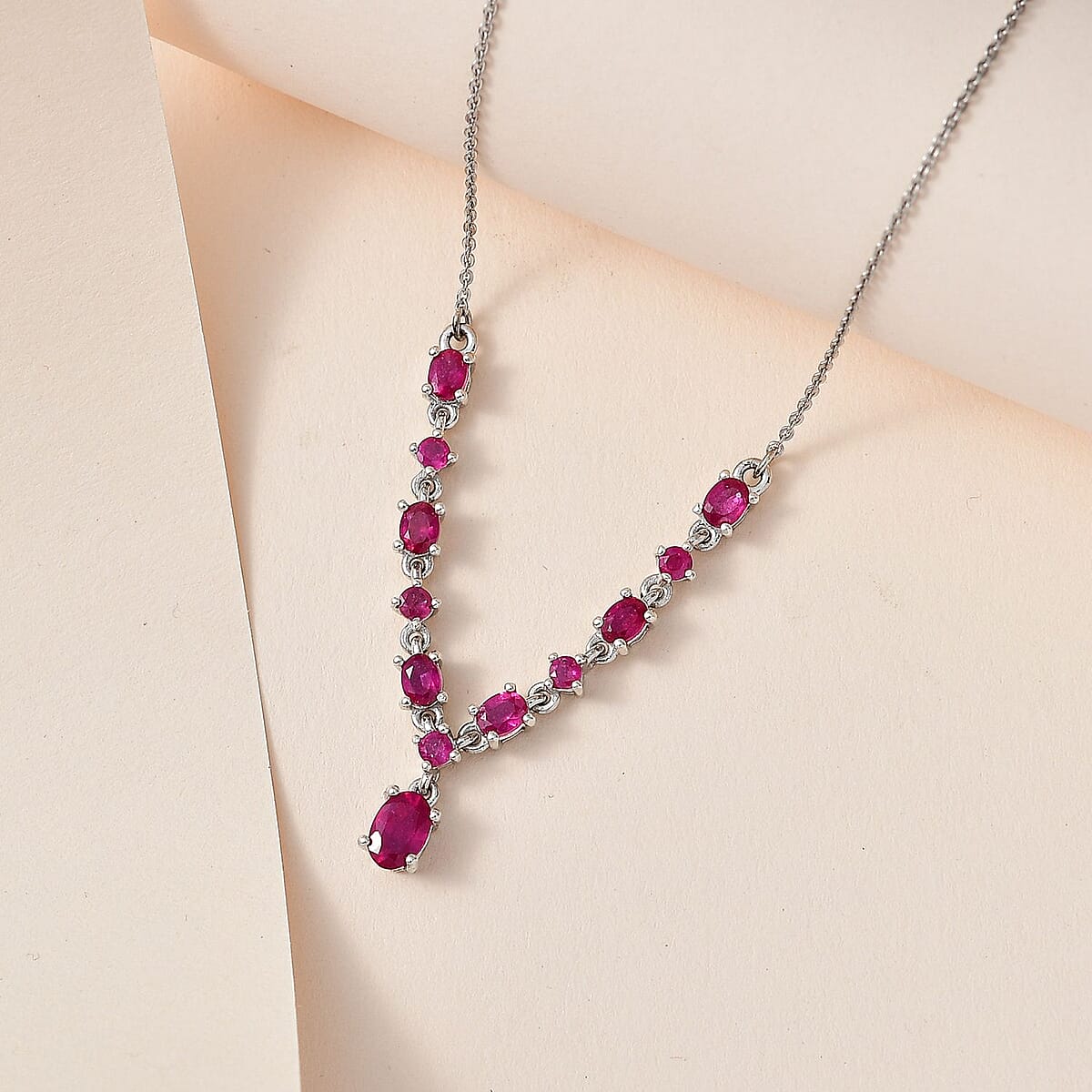 Fissure Filled Ruby (FF) Necklace 18 Inches in Platinum Over Sterling Silver 2.50 ctw image number 1