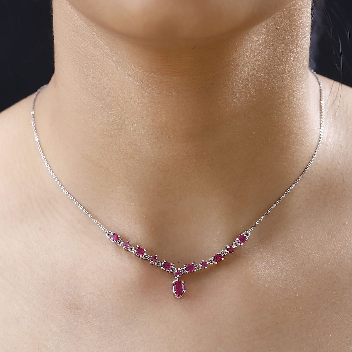 Fissure Filled Ruby (FF) Necklace 18 Inches in Platinum Over Sterling Silver 2.50 ctw image number 2