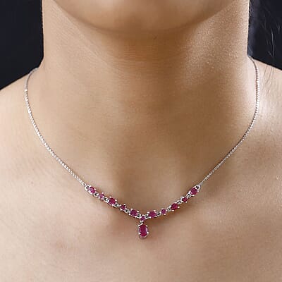 Fissure Filled Ruby (FF) Necklace 18 Inches in Platinum Over Sterling Silver 2.50 ctw