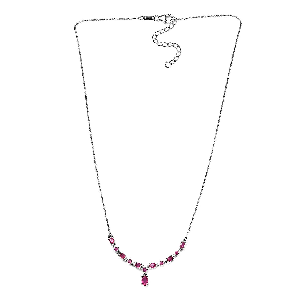 Fissure Filled Ruby (FF) Necklace 18 Inches in Platinum Over Sterling Silver 2.50 ctw image number 3