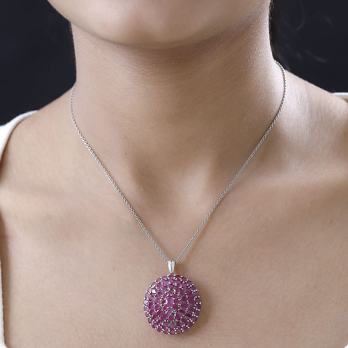 Niassa Ruby (FF) Cluster Pendant in Platinum Over Sterling Silver 14.00 ctw image number 2