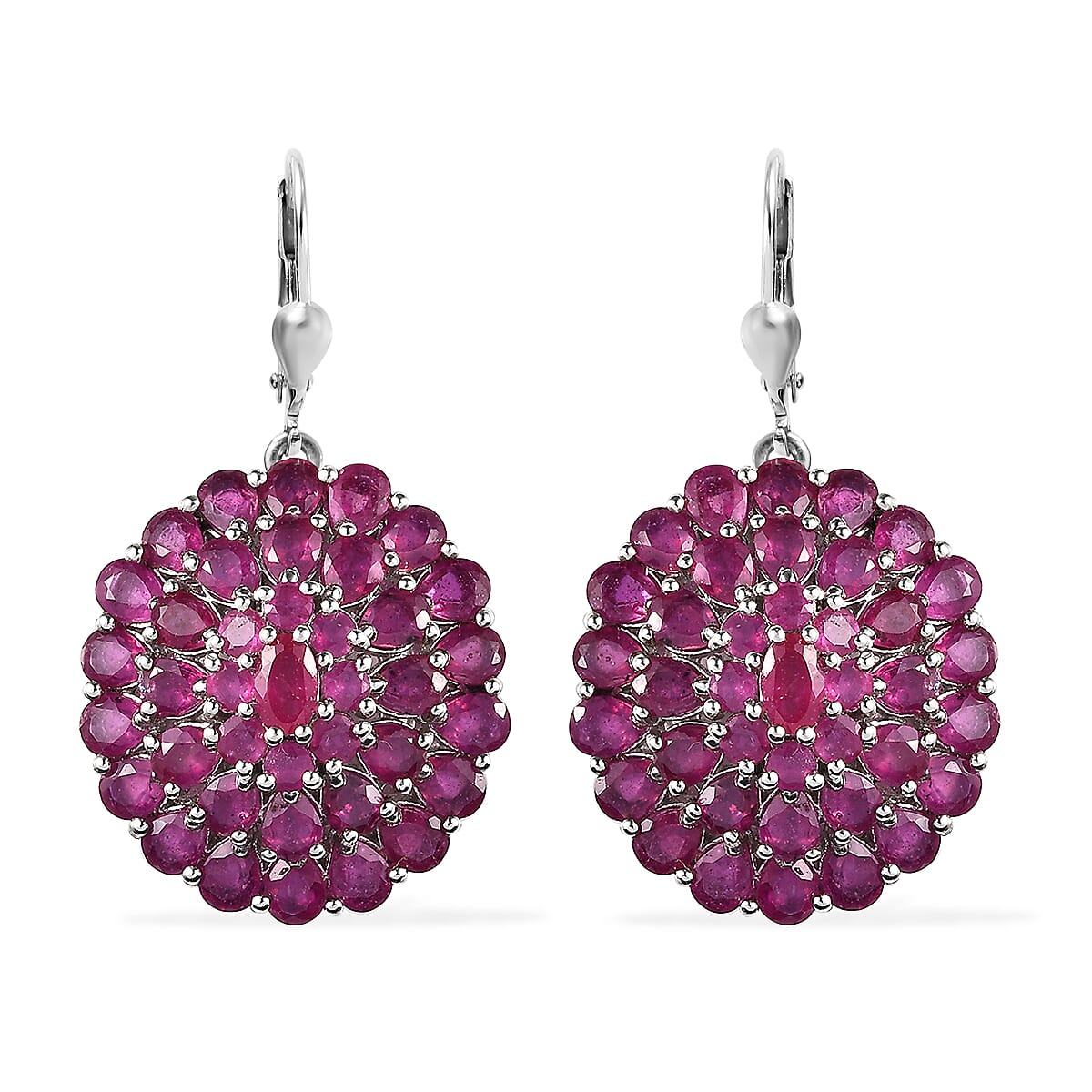 Niassa Ruby (FF) Lever Back Earrings in Platinum Over Sterling Silver 15.80 ctw
