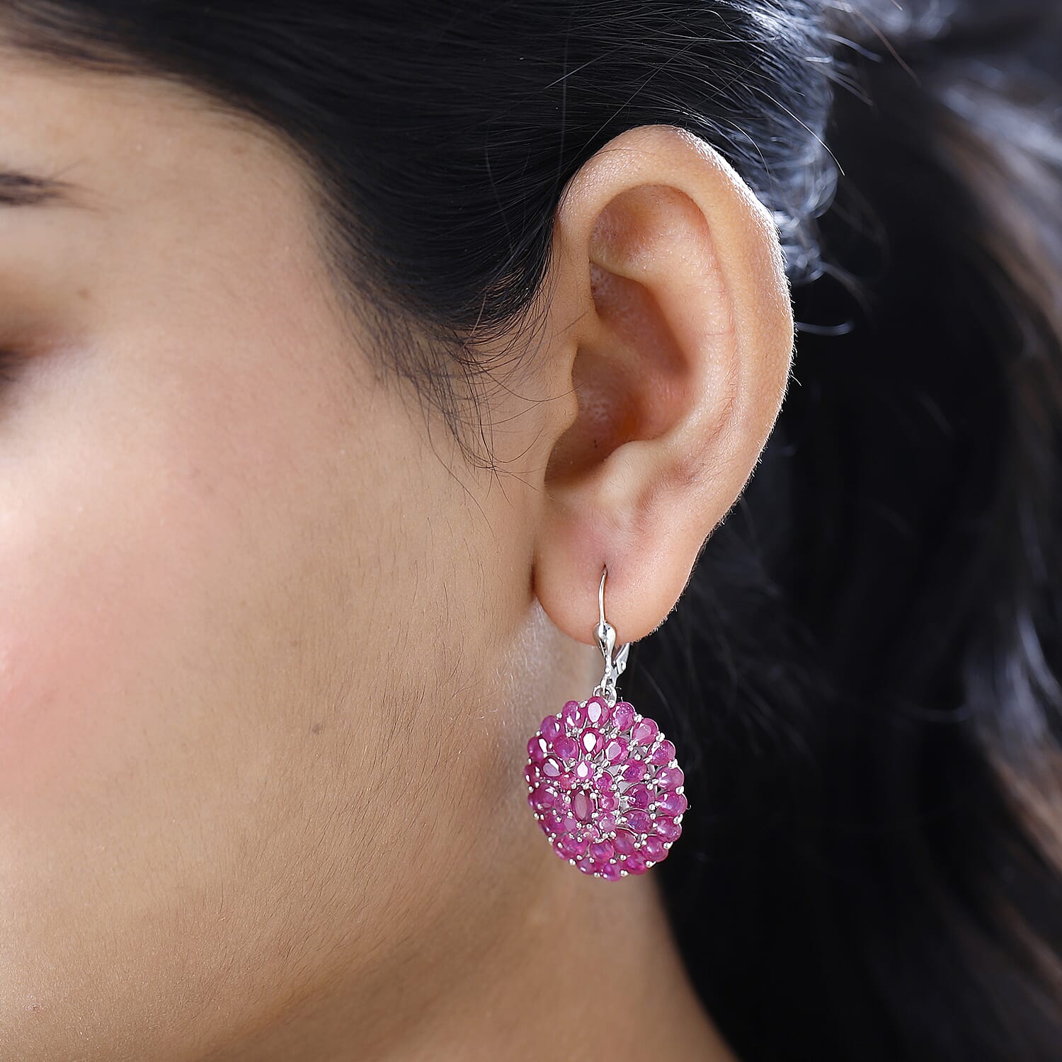 Niassa Ruby (FF) Lever Back Earrings in Platinum Over Sterling Silver 15.80 ctw