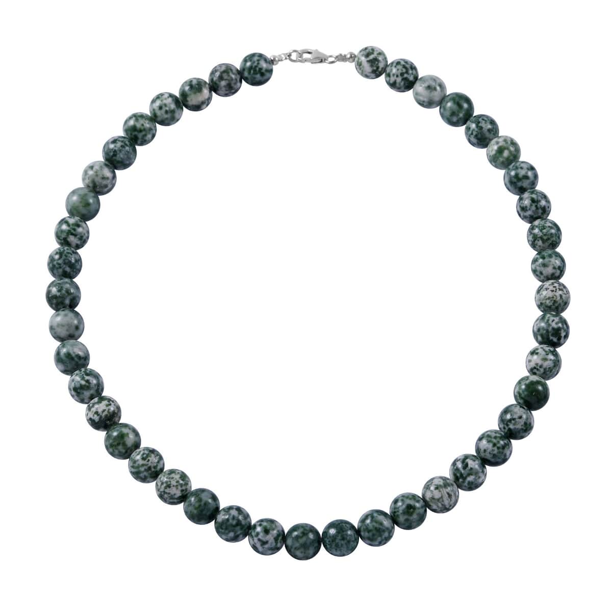 Green Spot Jasper Beaded Necklace 18 Inches in Sterling Silver 350.00 ctw image number 0