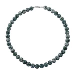 Green Spot Jasper Beaded Necklace 18 Inches in Sterling Silver 350.00 ctw