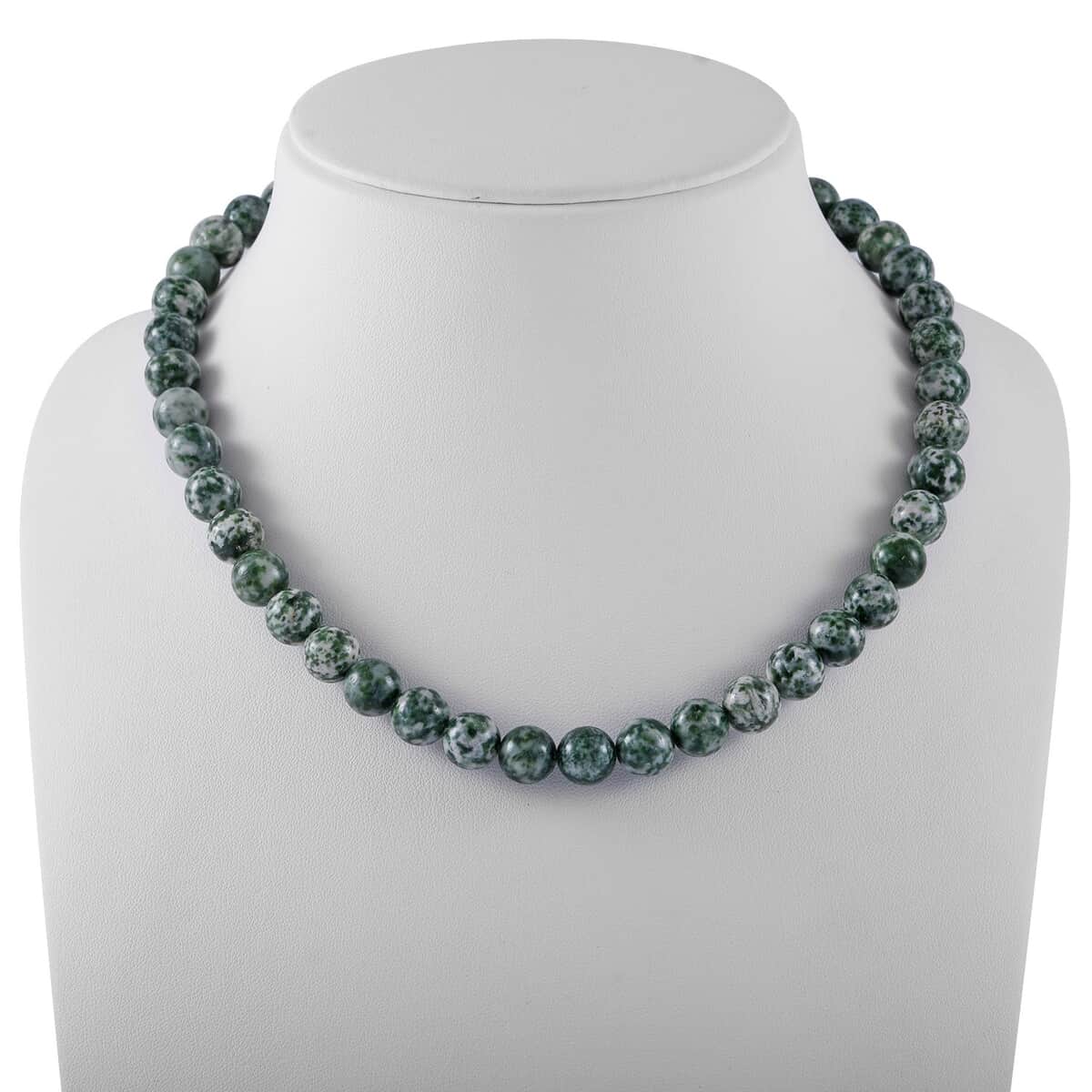 Green Spot Jasper Beaded Necklace 18 Inches in Sterling Silver 350.00 ctw image number 1