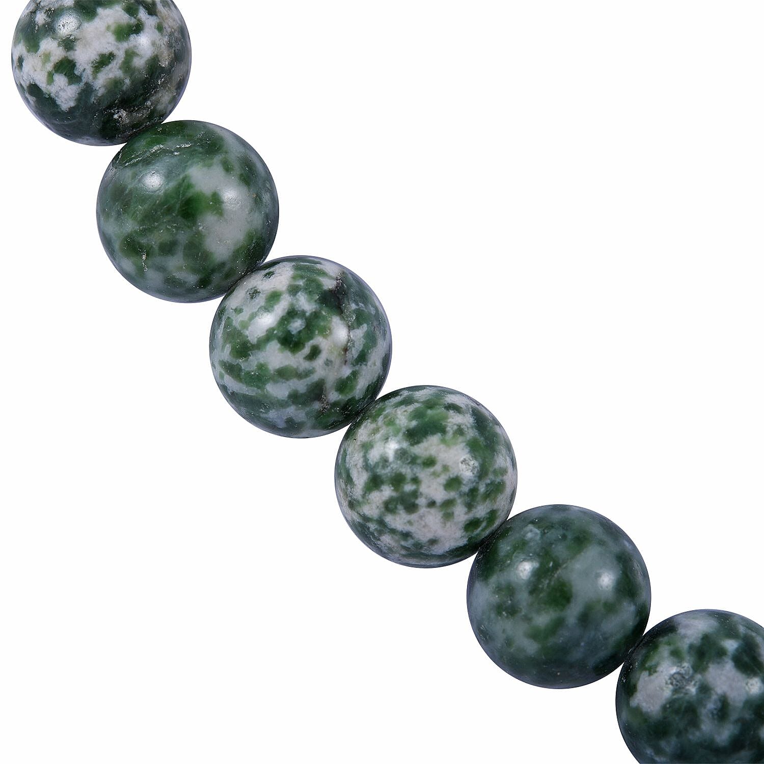 Green Spot Jasper Beaded Necklace 18 Inches in Sterling Silver 350.00 ctw