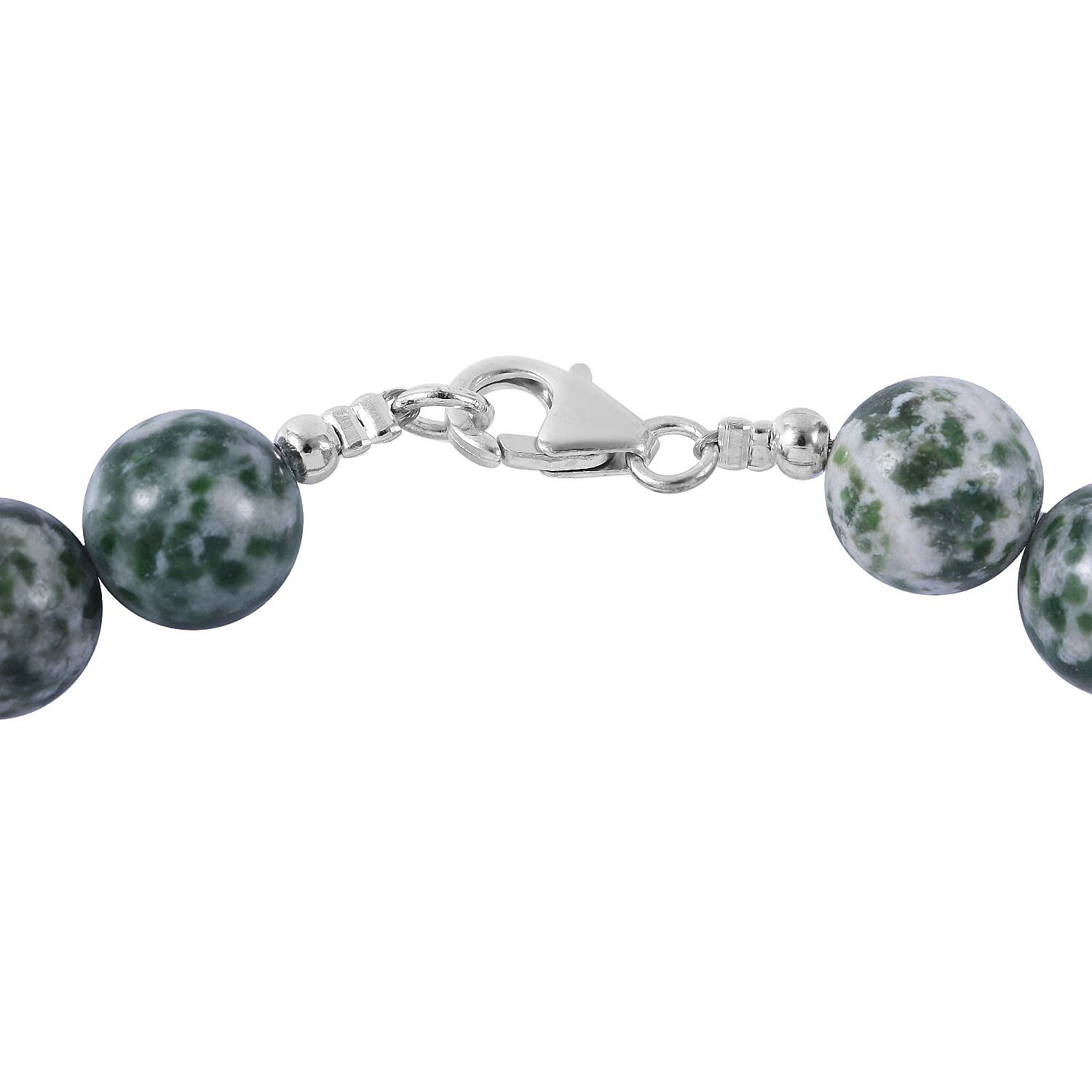 Green Spot Jasper Beaded Necklace 18 Inches in Sterling Silver 350.00 ctw