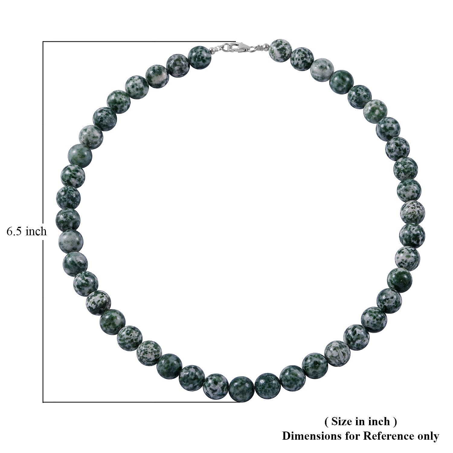 Green Spot Jasper Beaded Necklace 18 Inches in Sterling Silver 350.00 ctw