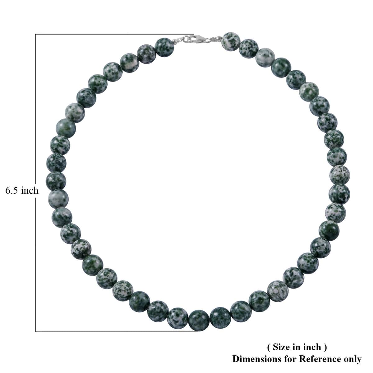 Green Spot Jasper Beaded Necklace 18 Inches in Sterling Silver 350.00 ctw image number 4