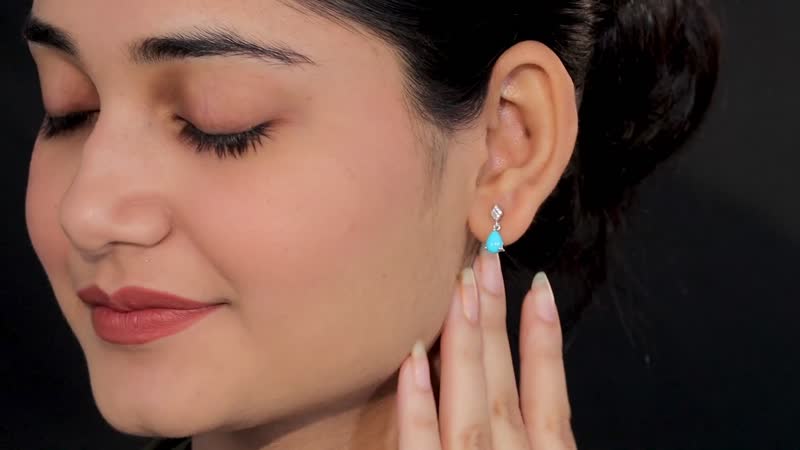 Premium Sleeping Beauty Turquoise and White Zircon Drop Earrings in Platinum Over Sterling Silver 1.35 ctw