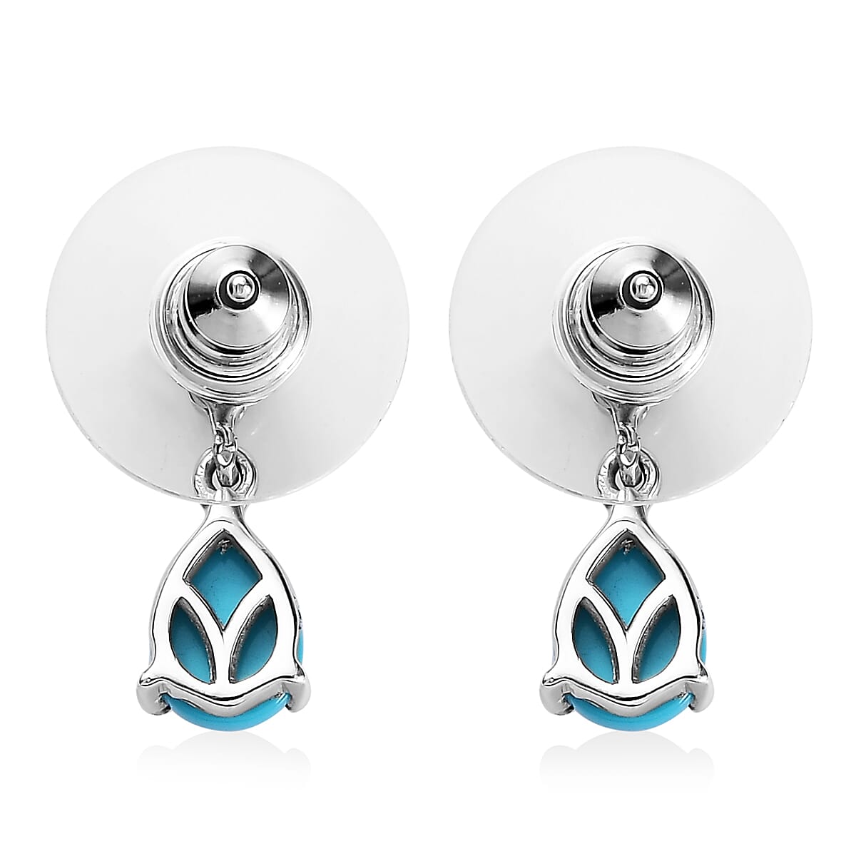 Premium Sleeping Beauty Turquoise and White Zircon Drop Earrings in Platinum Over Sterling Silver 1.35 ctw