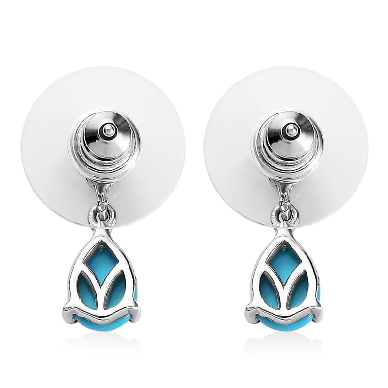 Premium Sleeping Beauty Turquoise and White Zircon Drop Earrings in Platinum Over Sterling Silver 1.35 ctw