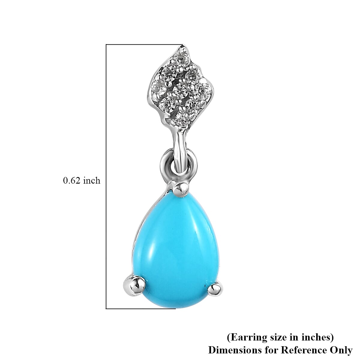 Premium Sleeping Beauty Turquoise and White Zircon Drop Earrings in Platinum Over Sterling Silver 1.35 ctw