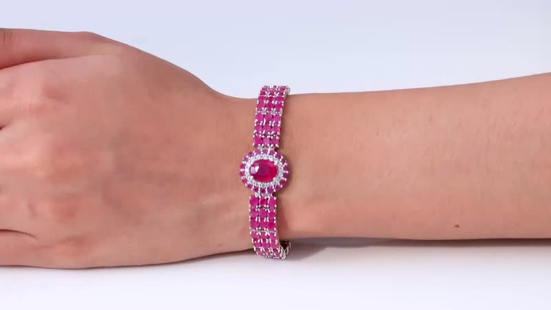 Niassa Ruby (FF) and White Zircon Bracelet in Platinum Over Sterling Silver (7.25 In) 16.10 ctw