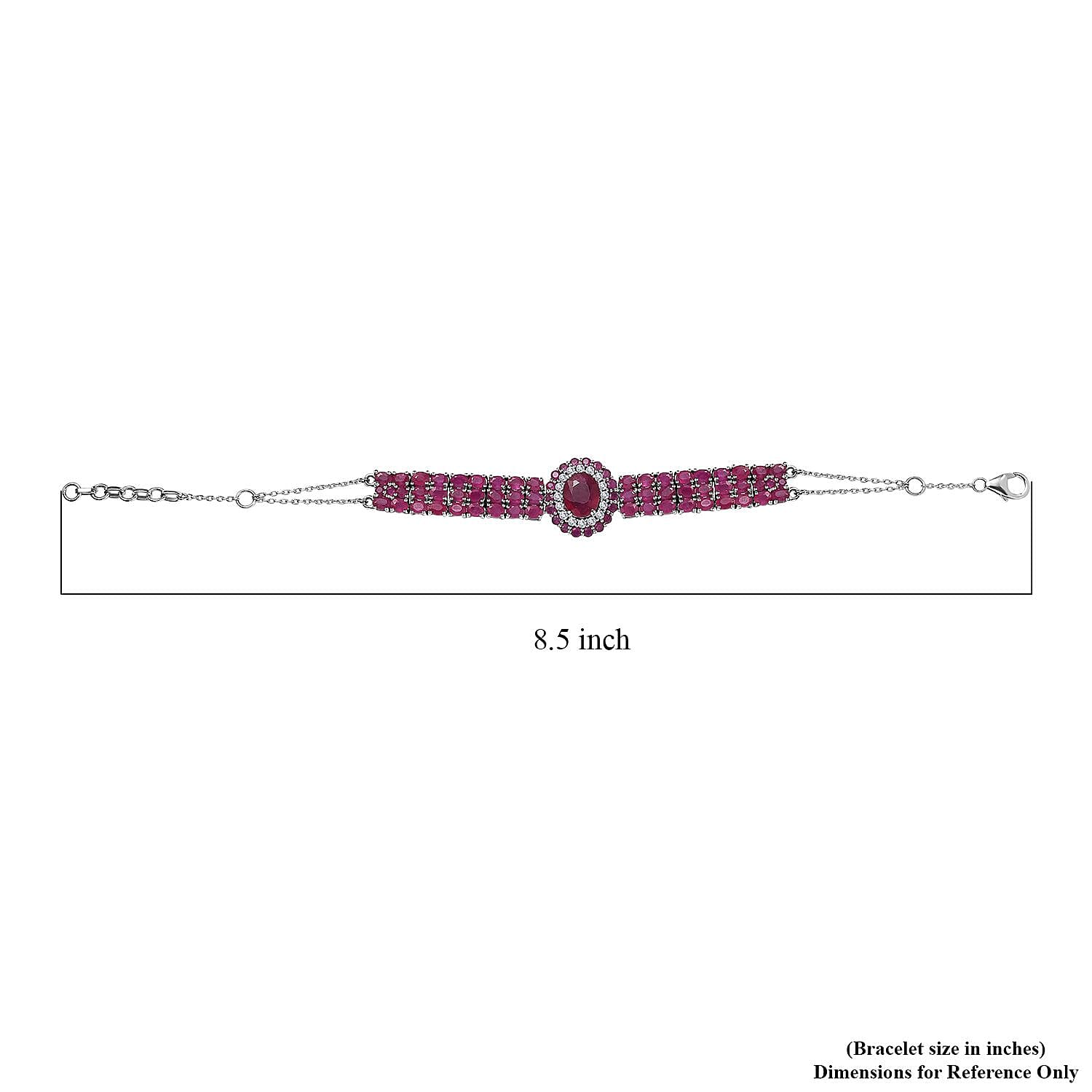 Niassa Ruby (FF) and White Zircon Bracelet in Platinum Over Sterling Silver (7.25 In) 16.10 ctw
