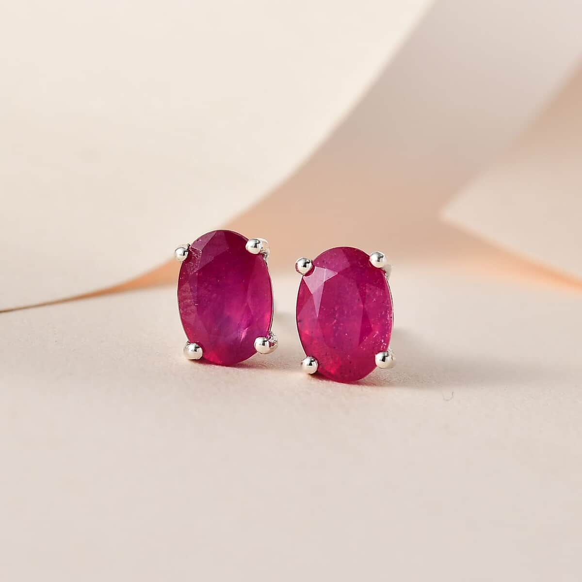 Niassa Ruby Solitaire Stud Earrings in Platinum Over Sterling Silver 2.35 ctw image number 1