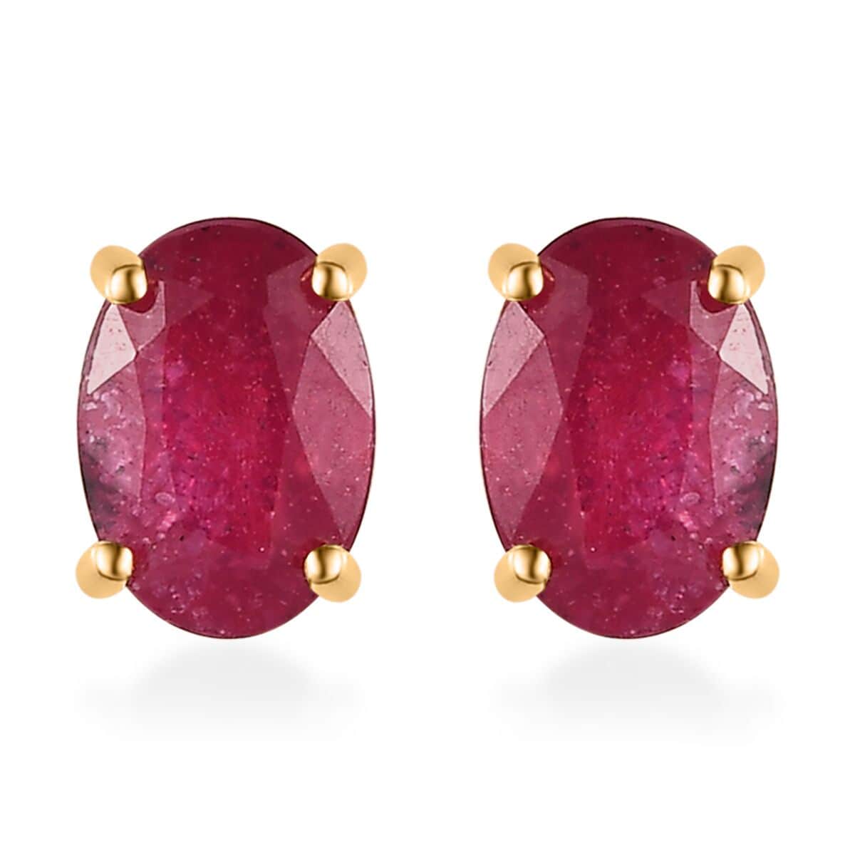 Niassa Ruby Solitaire Stud Earrings in Vermeil Yellow Gold Over Sterling Silver 2.35 ctw image number 0