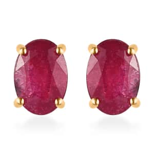 Niassa Ruby Solitaire Stud Earrings in Vermeil Yellow Gold Over Sterling Silver 2.35 ctw