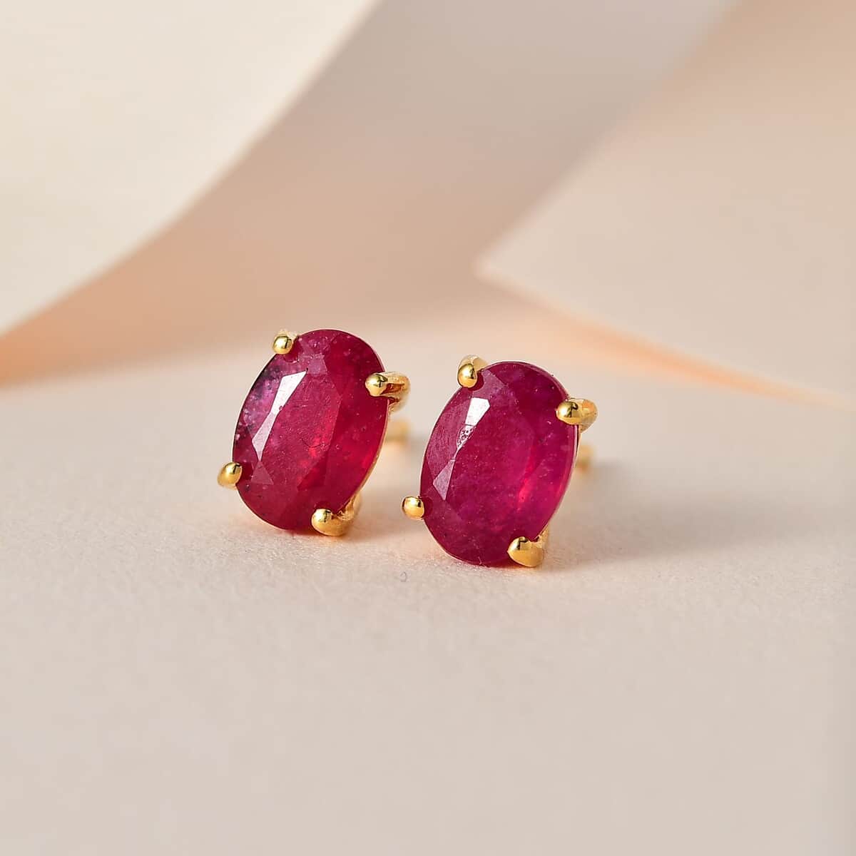 Niassa Ruby Solitaire Stud Earrings in Vermeil Yellow Gold Over Sterling Silver 2.35 ctw image number 1