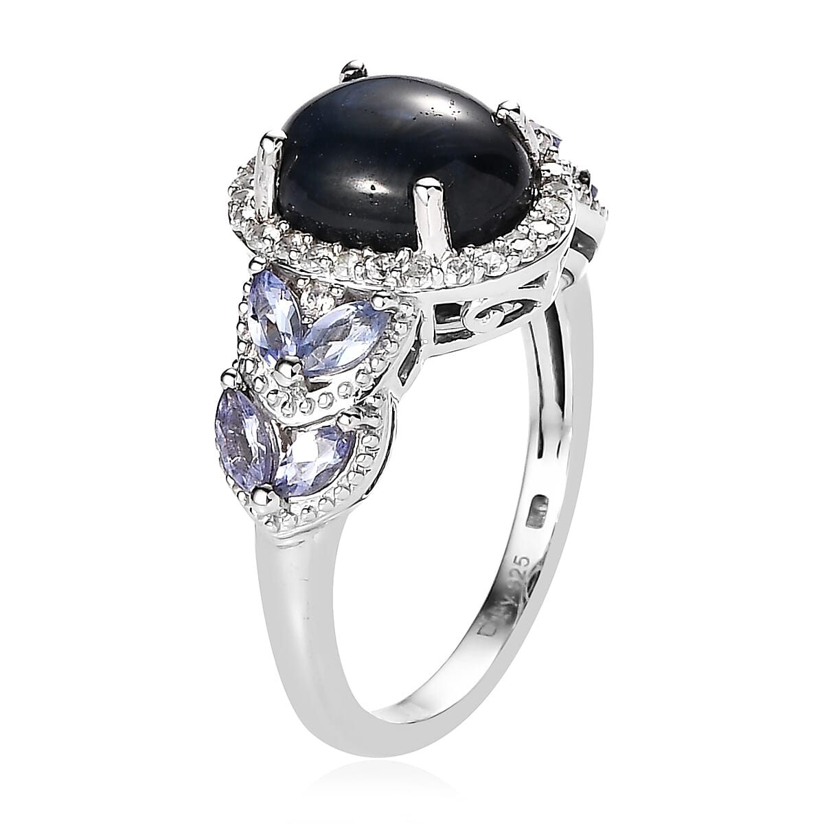 Blue Star Sapphire (DF) and Multi Gemstone Halo Ring in Platinum Over Sterling Silver 5.85 ctw image number 3
