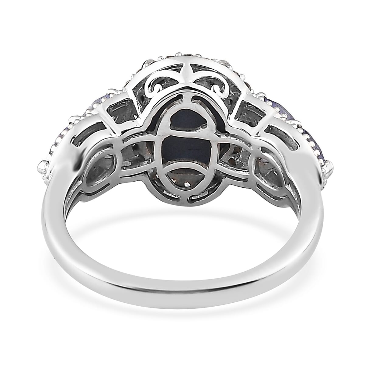 Blue Star Sapphire (DF) and Multi Gemstone Halo Ring in Platinum Over Sterling Silver 5.85 ctw image number 4