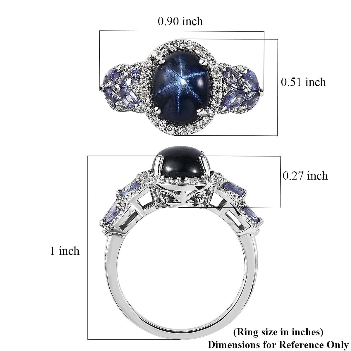 Blue Star Sapphire (DF) and Multi Gemstone Halo Ring in Platinum Over Sterling Silver 5.85 ctw image number 5