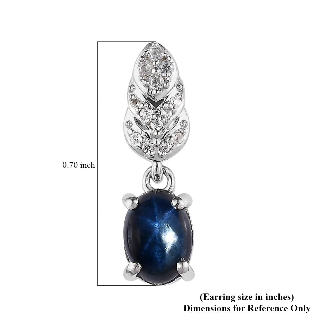 Blue Star Sapphire (DF) and White Zircon Dangle Earrings in Platinum Over Sterling Silver 3.75 ctw image number 4
