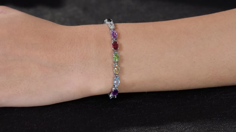 Multi Gemstone Tennis Bracelet in Stainless Steel (6.50 In) 9.50 ctw