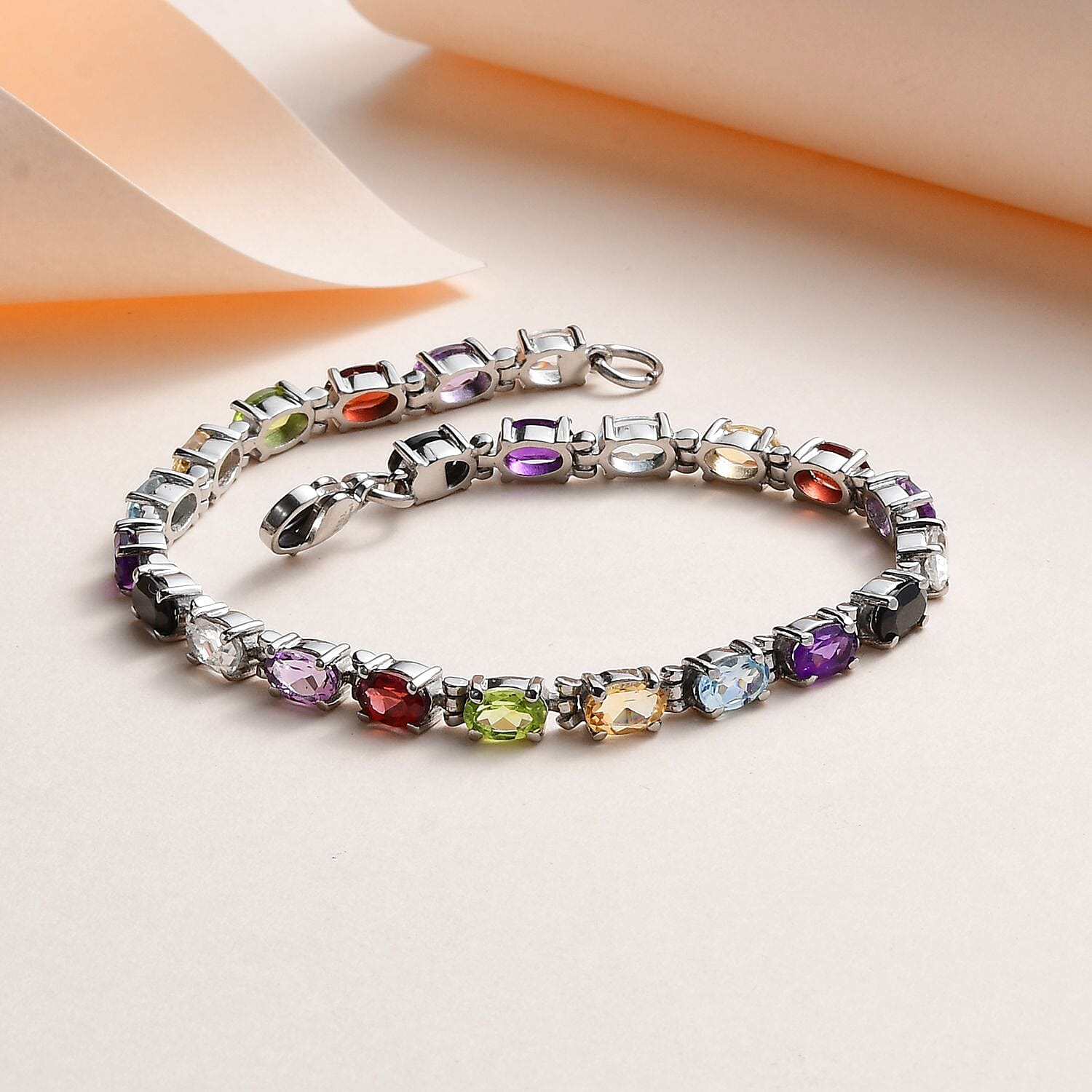 Multi Gemstone Tennis Bracelet in Stainless Steel (6.50 In) 9.50 ctw