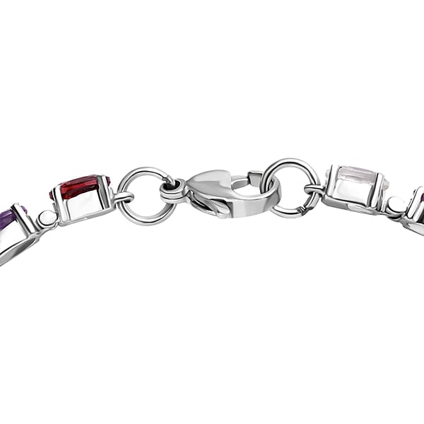 Multi Gemstone Tennis Bracelet in Stainless Steel (6.50 In) 9.50 ctw