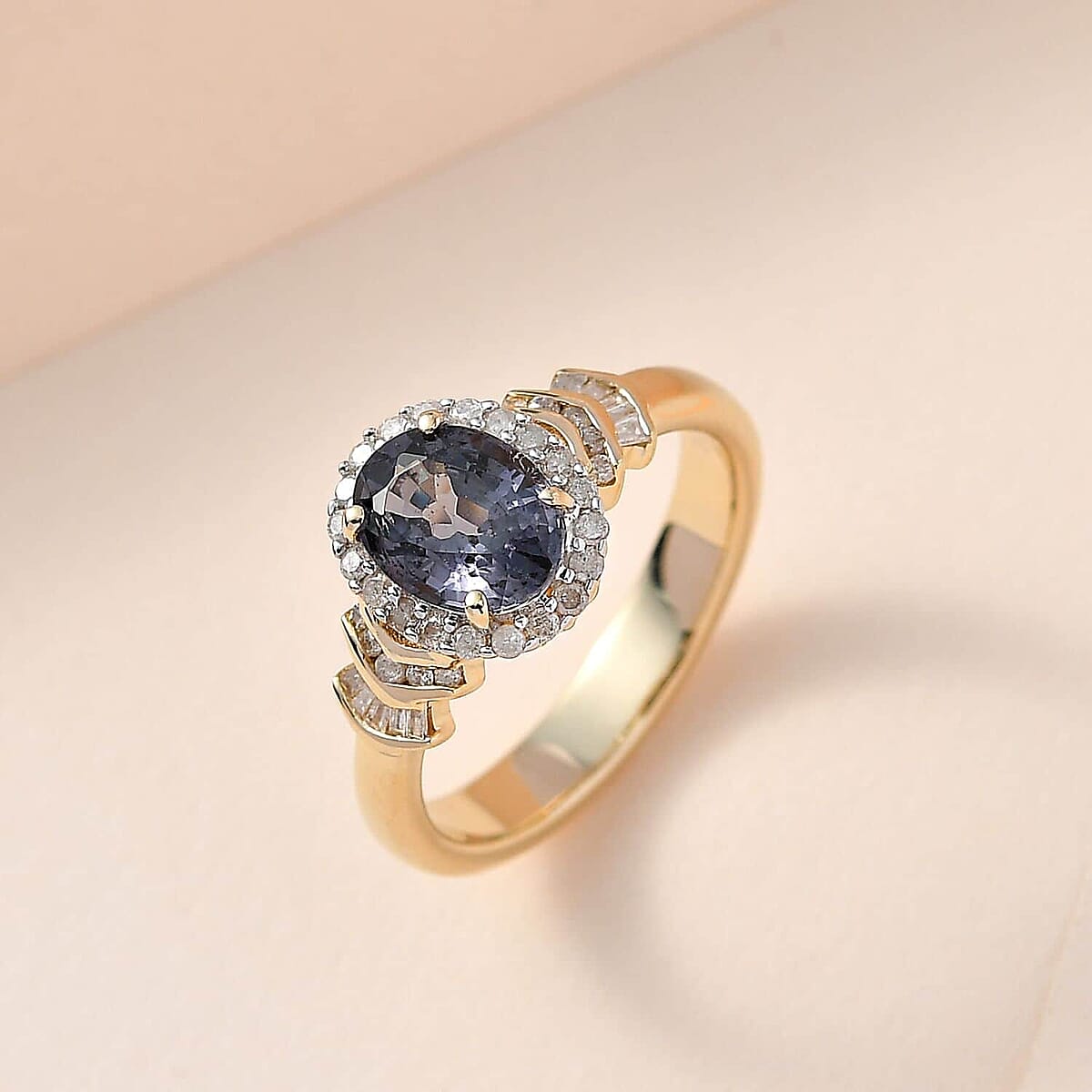 Luxoro 10K Yellow Gold Premium Tanzanian Platinum Spinel and G-H I3 Diamond Halo Ring 1.65 ctw (Del. in 5-7 Days) image number 1